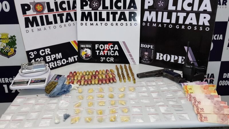 Força Tática prende jovens com 87 porções de cocaína, arma e munições em Sorriso