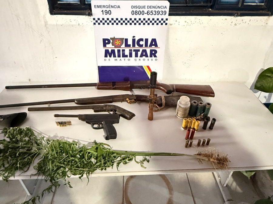 PM prende dois irmãos com armas de fogo e pés de maconha em Alto Paraguai