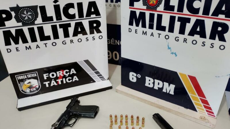 Polícia Militar conduz dois faccionados para delegacia e apreende arma de fogo em Cáceres