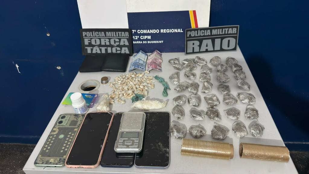 Polícia Militar prende três faccionados e apreende drogas em Barra do Bugres