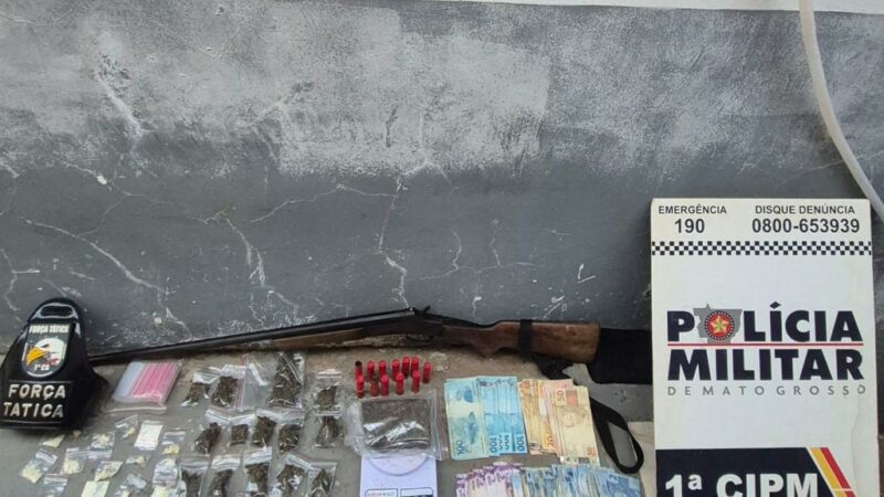 Polícia Militar desarticula ponto de tráfico de drogas e apreende arma em Chapada dos Guimarães