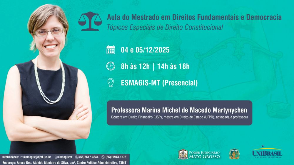 Marina Martynhychen ministrará aula de Direito Constitucional em encontro presencial do mestrado