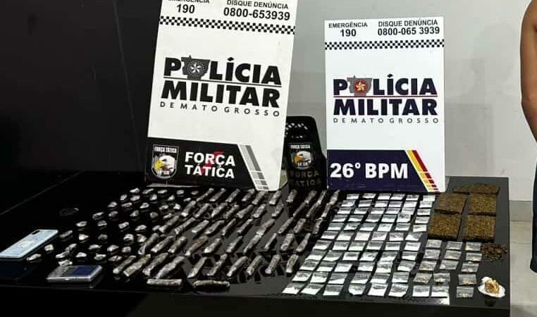 Força Tática prende faccionado com 174 porções de drogas durante abordagem em Nova Mutum